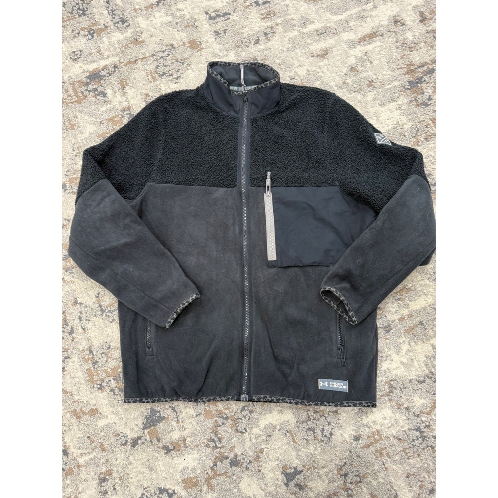 Under Armour Mens Black Hybrid Sherpa Fleece Full Zip Jacket 1373277-001 MD